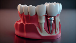 demonstrating the placement of a dental implant on a close up, Ai generated image